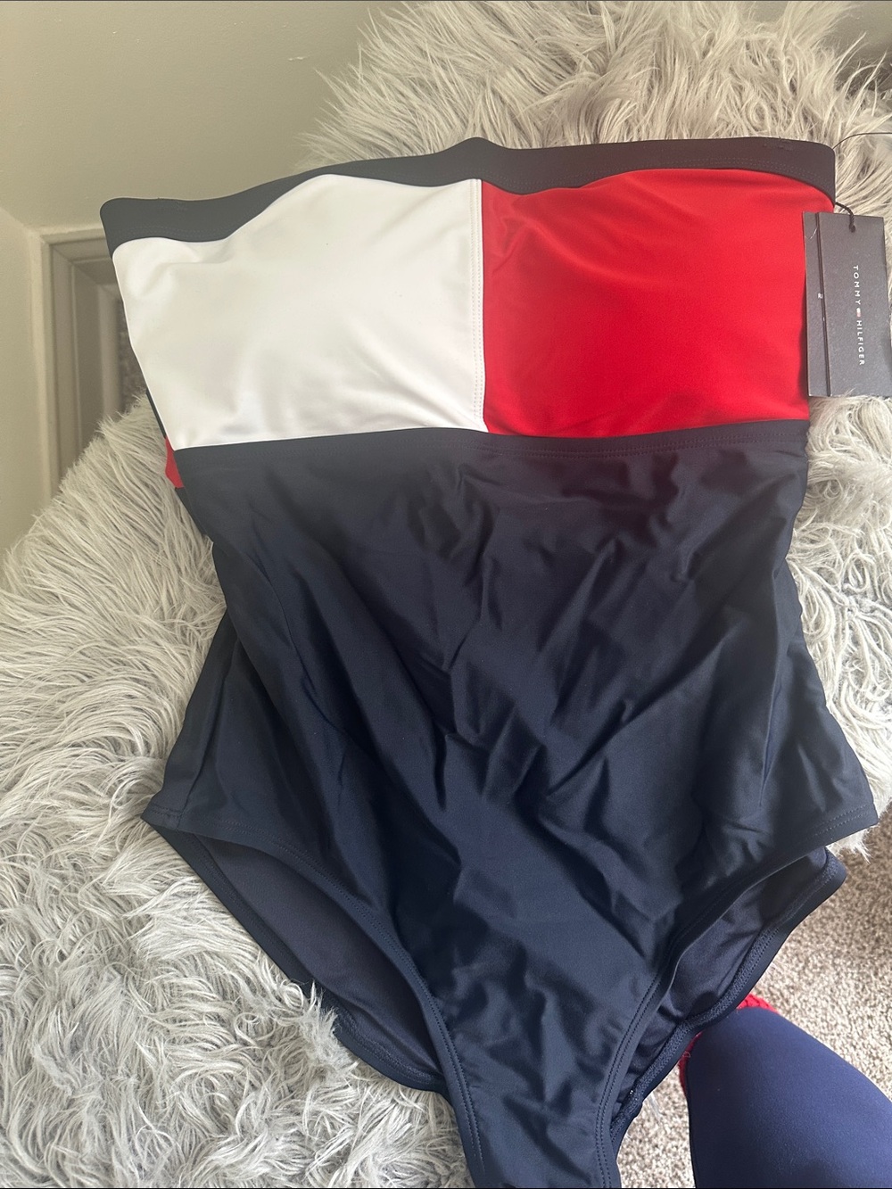 Tommy Hilfiger Red, White & Navy Strapless One-Piece